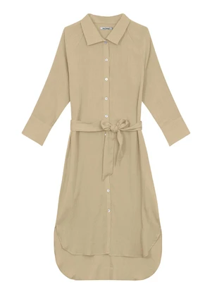 Malwee - Vestido Mídi Chemise Texturizado Areia - MALWEE