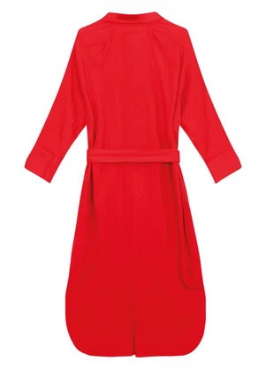 Malwee - Vestido Mídi Chemise Texturizado Vermelho - MALWEE