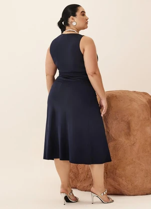 Elegance - Vestido Midi Classic de Malha Traspassado Azul - ELEGANCE