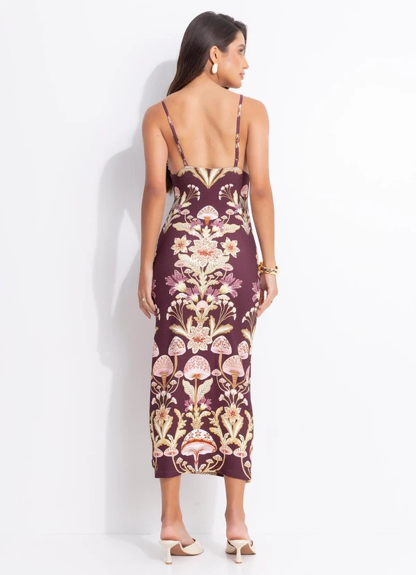 Farm - Vestido Midi Cogumelo em Flor Roxo 2