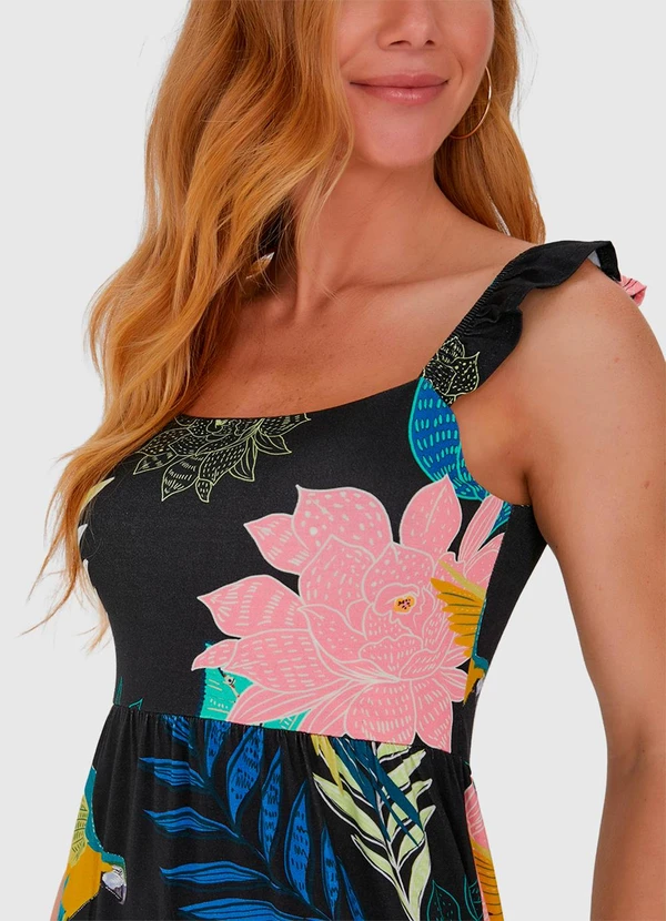 Malwee - Vestido Midi com Alça Babado em Viscose Preto 5