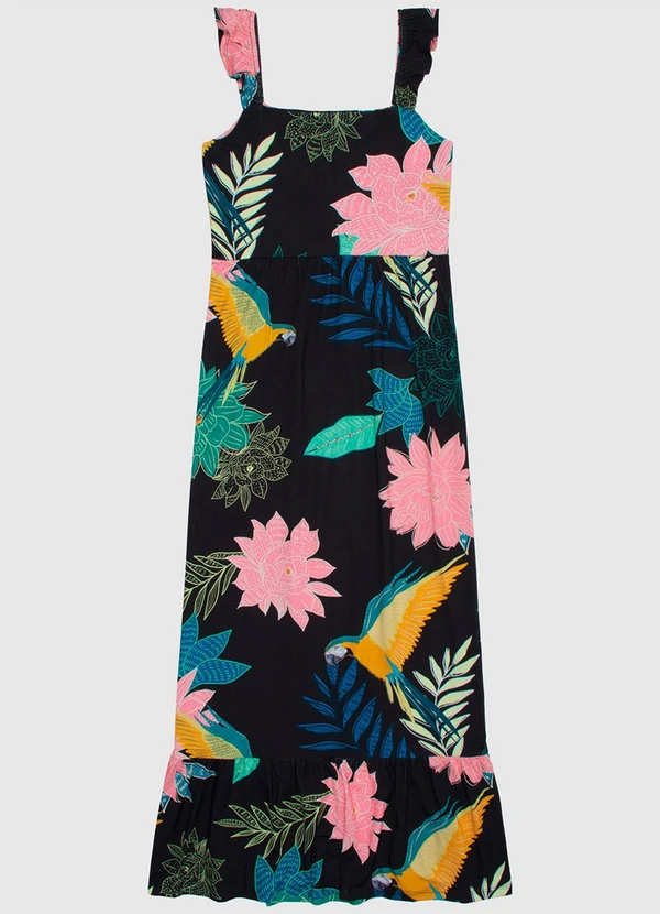 Malwee - Vestido Midi com Alça Babado em Viscose Preto 6