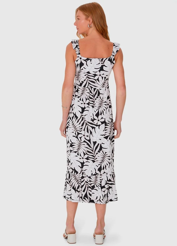 Malwee - Vestido Midi com Alça Babado em Viscose Preto 2