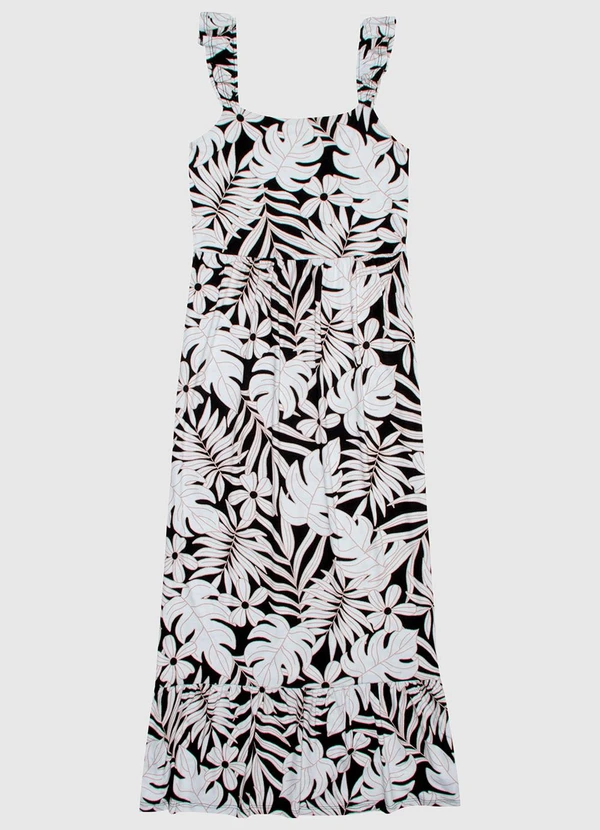 Malwee - Vestido Midi com Alça Babado em Viscose Preto 6