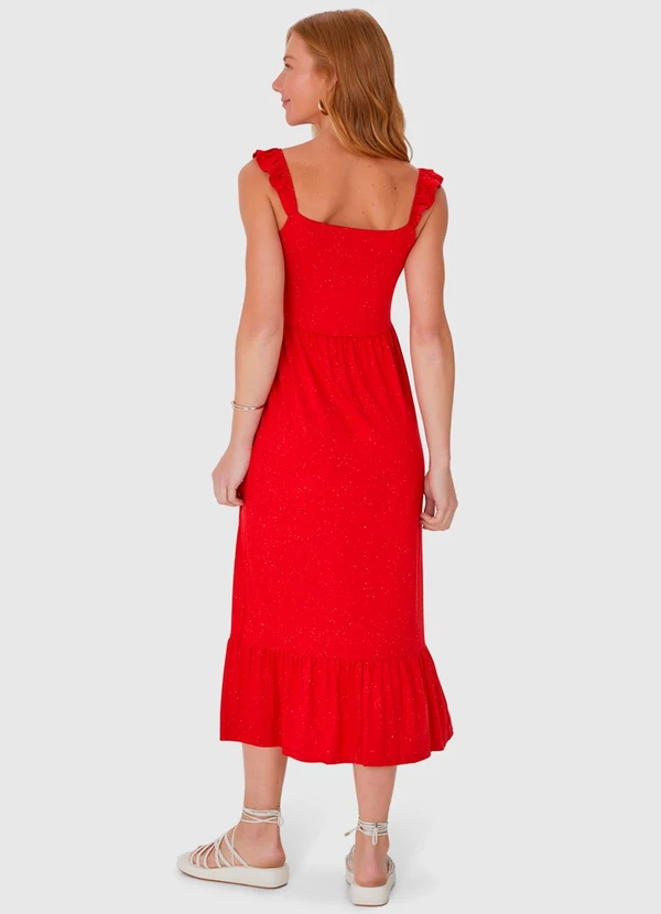 Malwee - Vestido Midi com Alça Babado em Viscose Vermelho 2