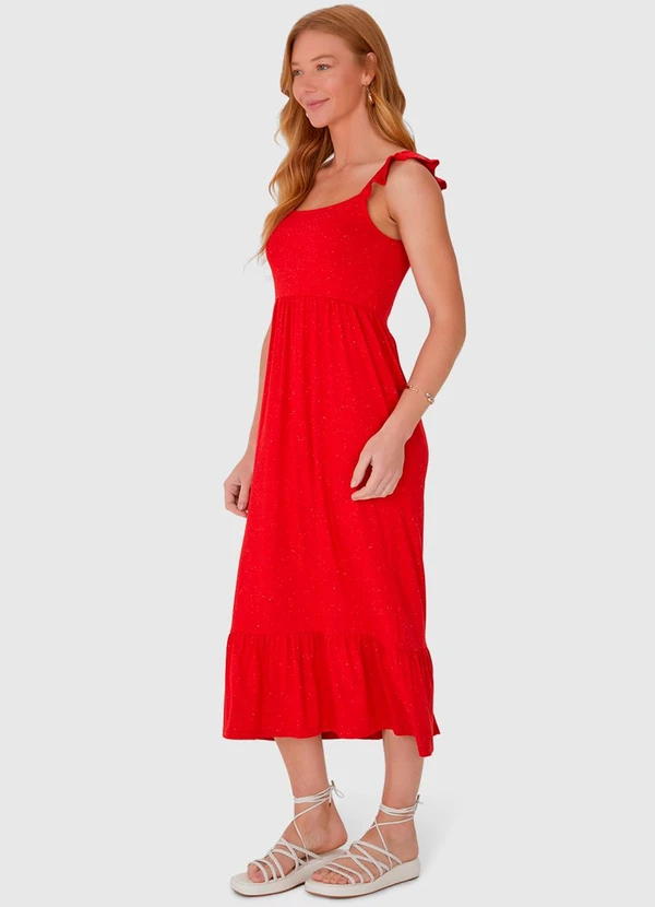 Malwee - Vestido Midi com Alça Babado em Viscose Vermelho 3