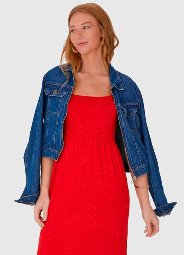 Malwee - Vestido Midi com Alça Babado em Viscose Vermelho 4