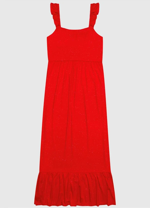 Malwee - Vestido Midi com Alça Babado em Viscose Vermelho 6