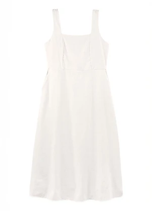 Outlet - Vestido Midi com Alças Adulto Feminino Branco - OUTLET