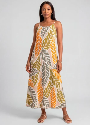 Infinita Cor - Vestido Midi com Alças Finas Bege - INFINITA COR