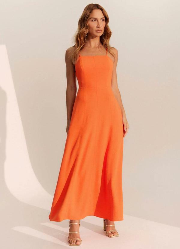 Carlota Costa - Vestido Midi com Alças Finas Laranja