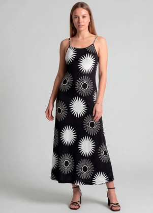 Infinita Cor - Vestido Midi com Alças Finas Preto - INFINITA COR