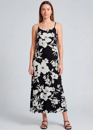 Infinita Cor - Vestido Midi com Alças Finas Preto - INFINITA COR