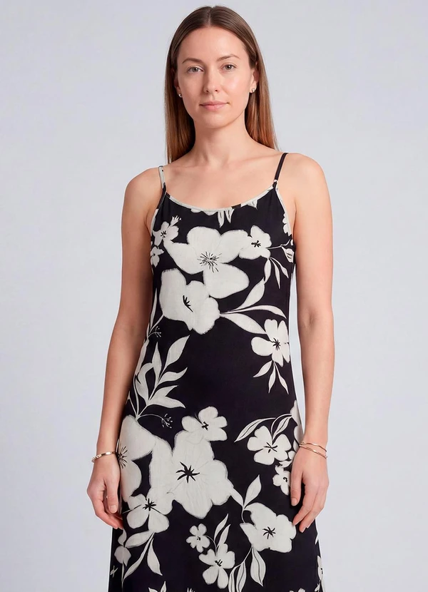 Infinita Cor - Vestido Midi com Alças Finas Preto 3