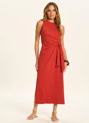 Doce Trama - Vestido Midi com Amarração Lateral Vermelho - DOCE TRAMA
