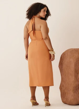 Elegance - Vestido Midi com Amarração Lenço Laranja Terroir - ELEGANCE