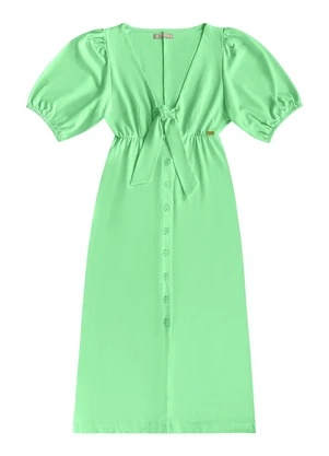 Angel - Vestido Midi com Amarração Malhão Verde - ANGEL