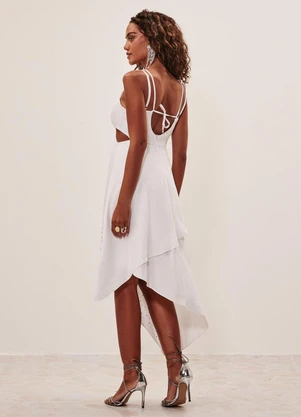 Elegance - Vestido Midi com Aplicação de Cristais Off White - ELEGANCE