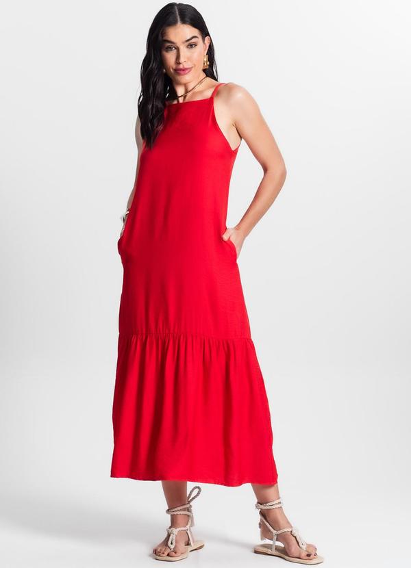 Select - Vestido Midi com Babado Alça Fina Vermelho 1