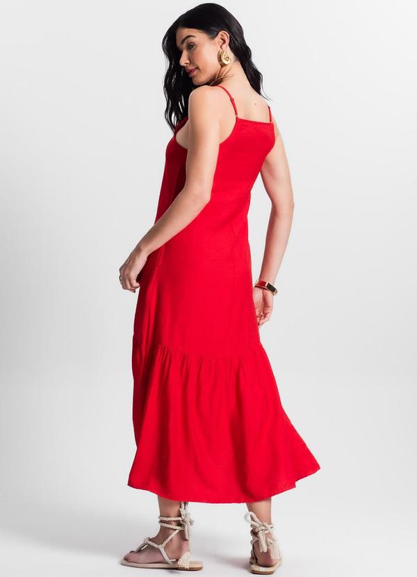 Select - Vestido Midi com Babado Alça Fina Vermelho 2