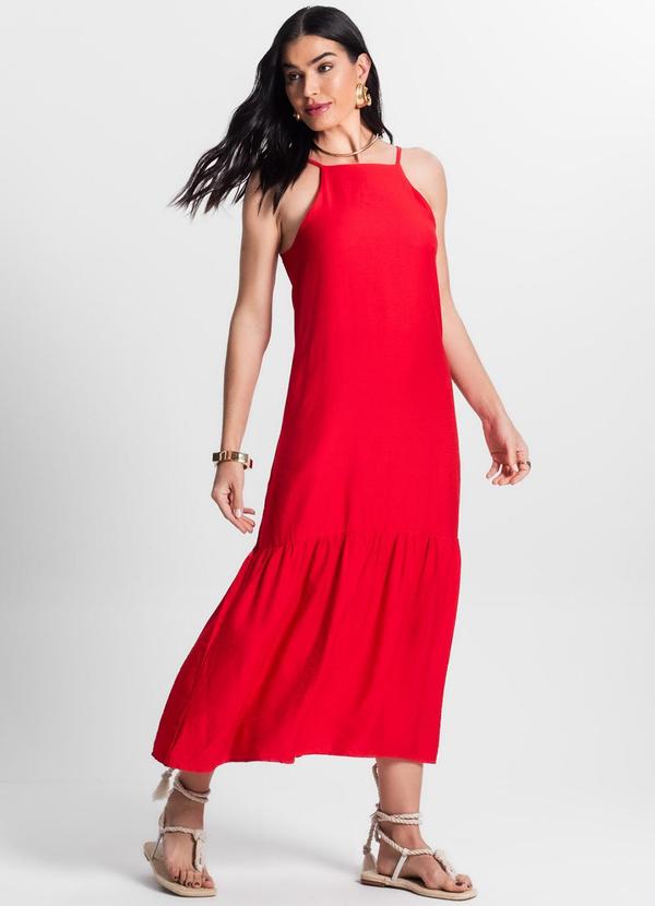 Select - Vestido Midi com Babado Alça Fina Vermelho 3