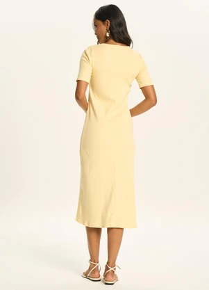 Doce Trama - Vestido Midi com Botões no Decote Amarelo - DOCE TRAMA