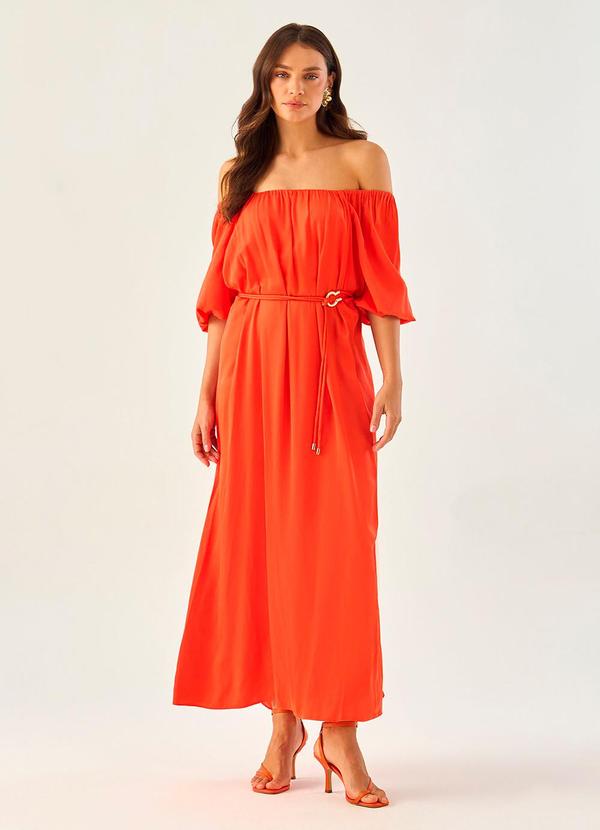 Carlota Costa - Vestido Midi com Cinto Laranja