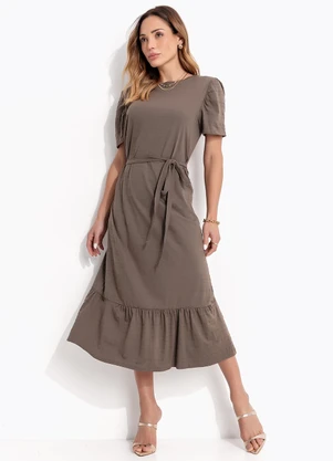 Bimini - Vestido Midi com Cinto Marrom - BIMINI