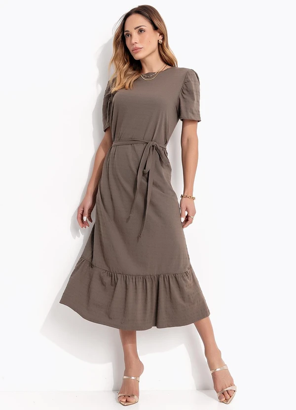 Bimini - Vestido Midi com Cinto Marrom