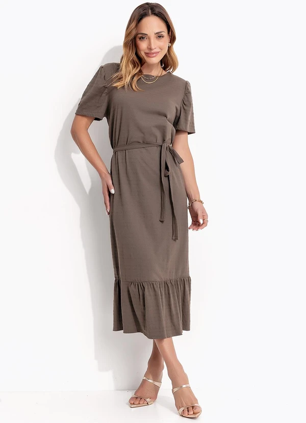 Bimini - Vestido Midi com Cinto Marrom 3