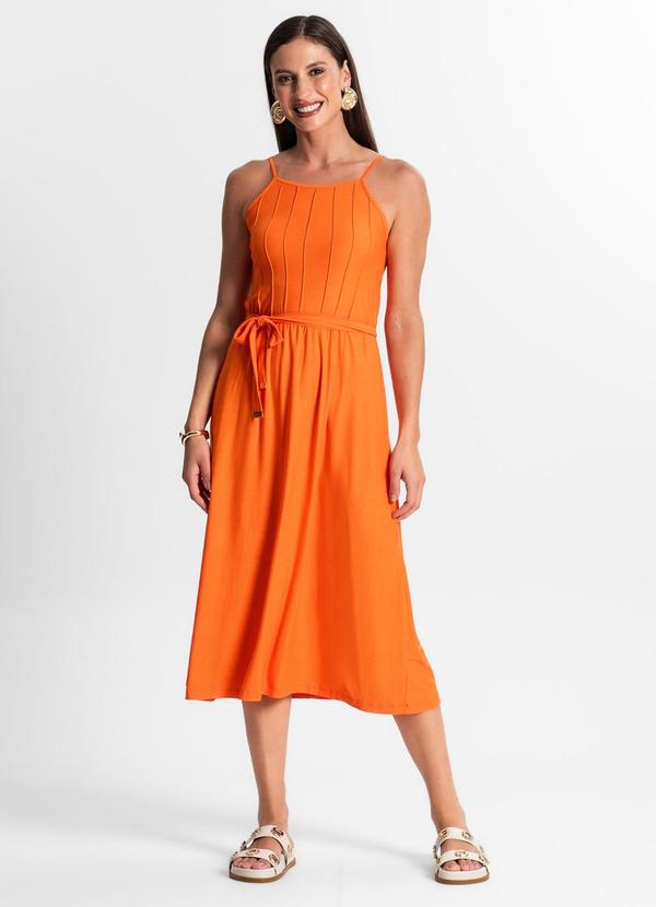 Rovitex - Vestido Midi com Cinto Laranja 4