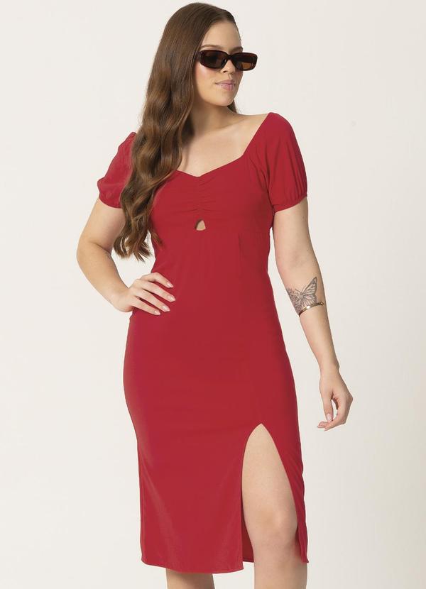 Habana - Vestido Midi com Decote Coração Vermelho