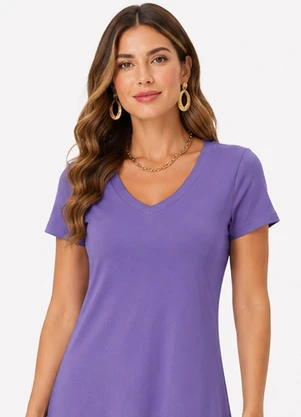 Rovitex - Vestido Midi com Decote em V Malha Visco Roxo - ROVITEX
