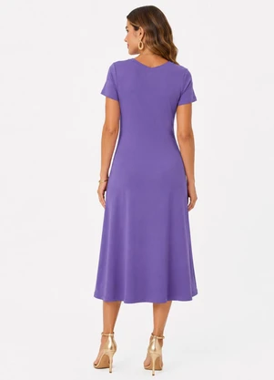 Rovitex - Vestido Midi com Decote em V Malha Visco Roxo - ROVITEX