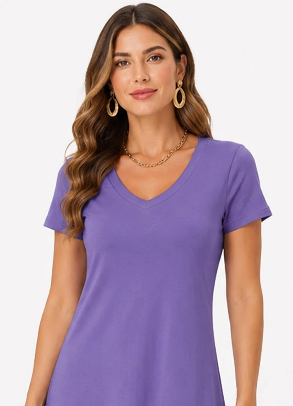 Rovitex - Vestido Midi com Decote em V Malha Visco Roxo