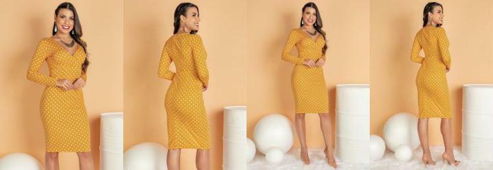 Vestido Midi com Decote Transpassado Caramelo
