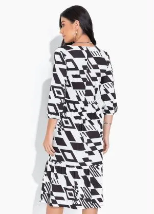 bonprix - Vestido Midi com Decote Transpassado P&B - BONPRIX