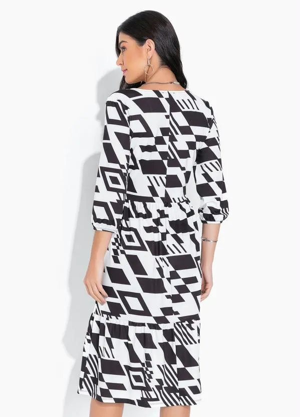 bonprix - Vestido Midi com Decote Transpassado P&B 4