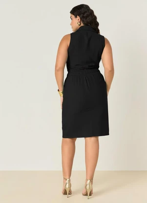 Elegance - Vestido Midi com Elástico Cintura e Barra Preto - ELEGANCE