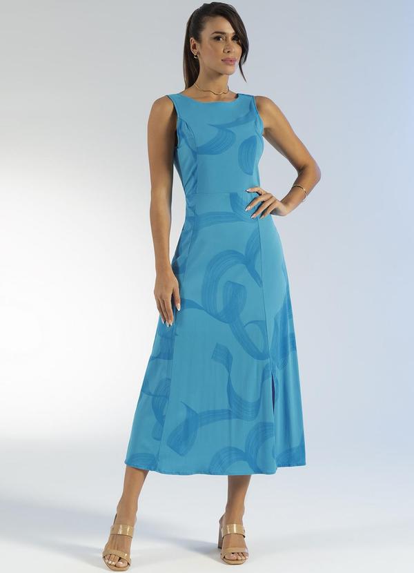 Gris - Vestido Midi com Estampa Rotativa Azul