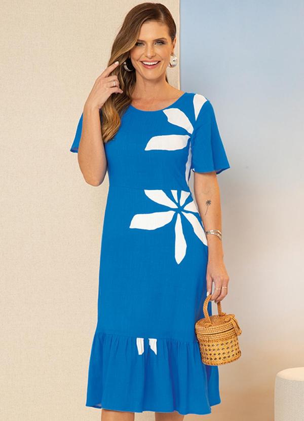 Cativa - Vestido Midi com Estampa Rotativa e Forro Azul