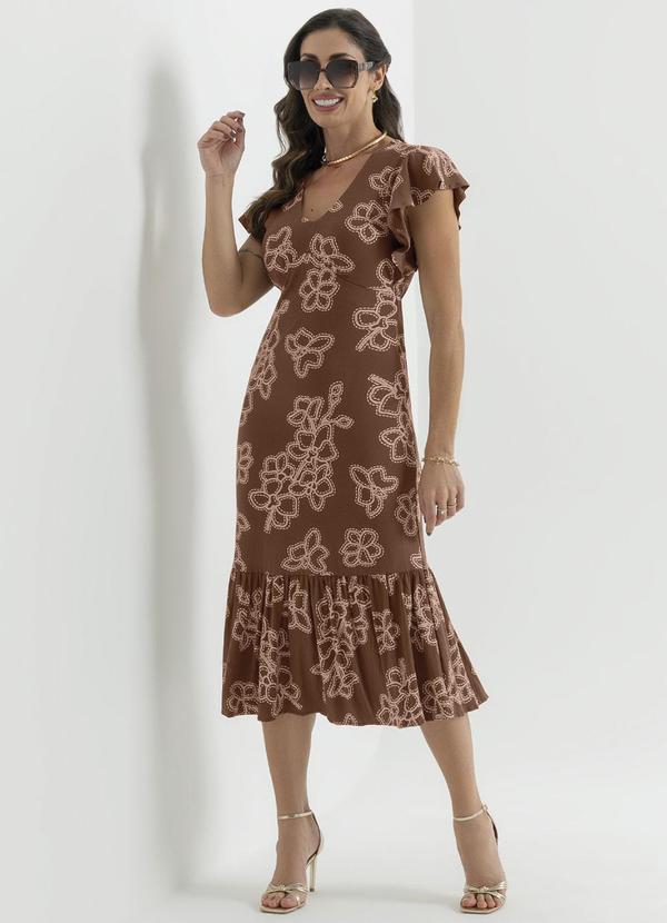 Cativa - Vestido Midi com Estampa Rotativa Marrom