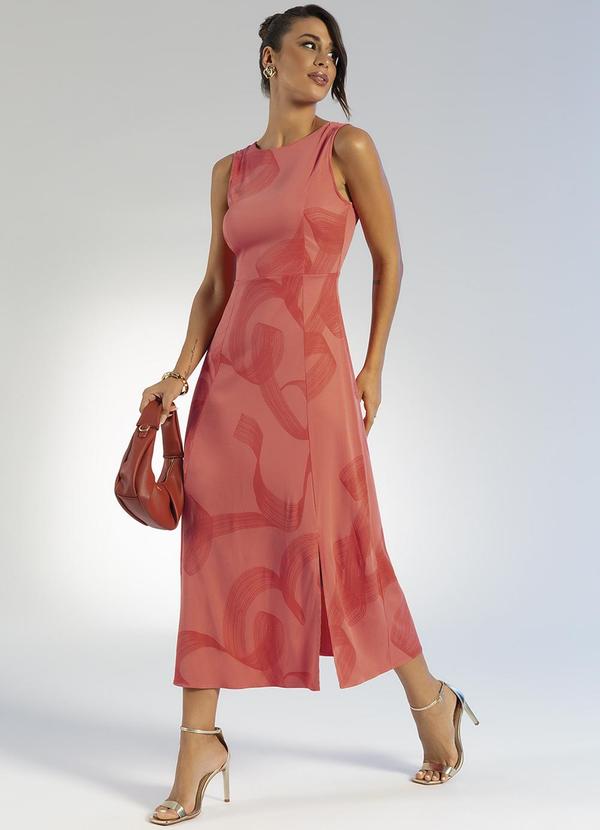 Gris - Vestido Midi com Estampa Rotativa Rosa