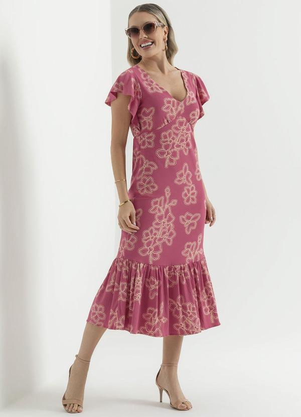 Cativa - Vestido Midi com Estampa Rotativa Rosa