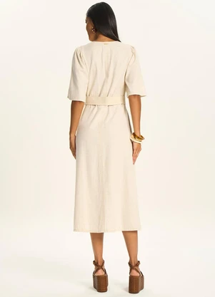 Doce Trama - Vestido Midi com Faixa para Amarração Branco - DOCE TRAMA