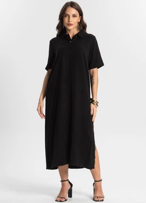 Endless - Vestido Midi com Fenda Lateral Preto - ENDLESS
