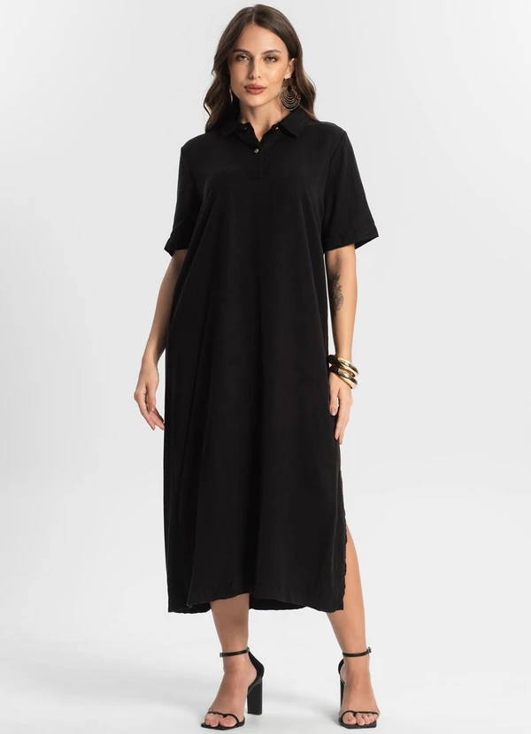 Endless - Vestido Midi com Fenda Lateral Preto