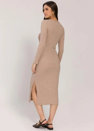 Sofie - Vestido Midi com Fenda Marrom - SOFIE