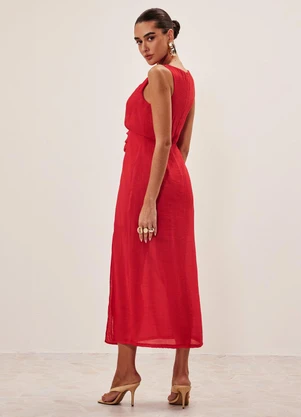 Elegance - Vestido Midi com Fenda Vermelho Red Pepper - ELEGANCE
