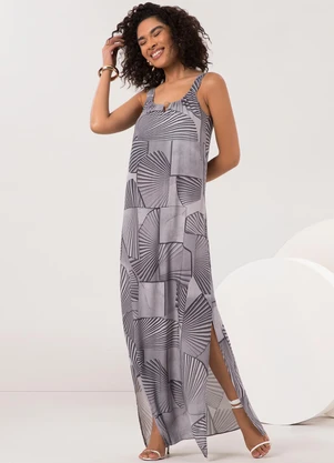 Lunender - Vestido Midi com Fendas Laterais Cinza - LUNENDER